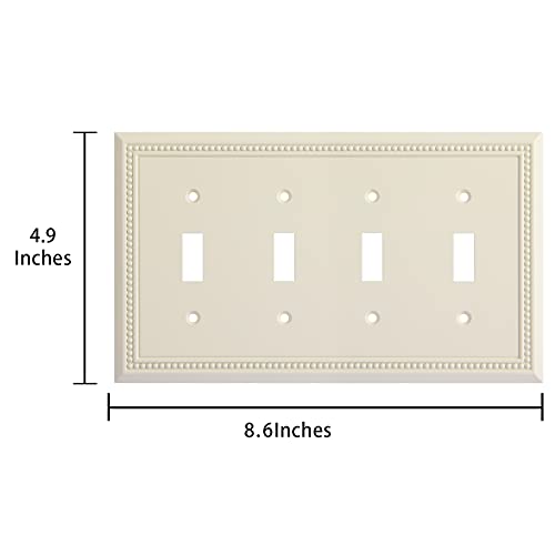 Henne Bery Sunken Pearls Heavy Duty Decorative Wall Plate Switch Plate Outlet Cover (Quad Toggle, Light Almond) - Image 3