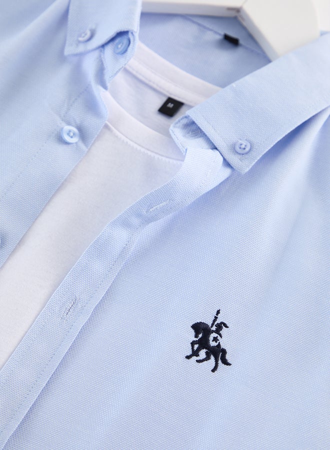 trendyol Blue Regular Fit Embroidered Detailed Oxford Easy Iron Smart Shirt - Image 3
