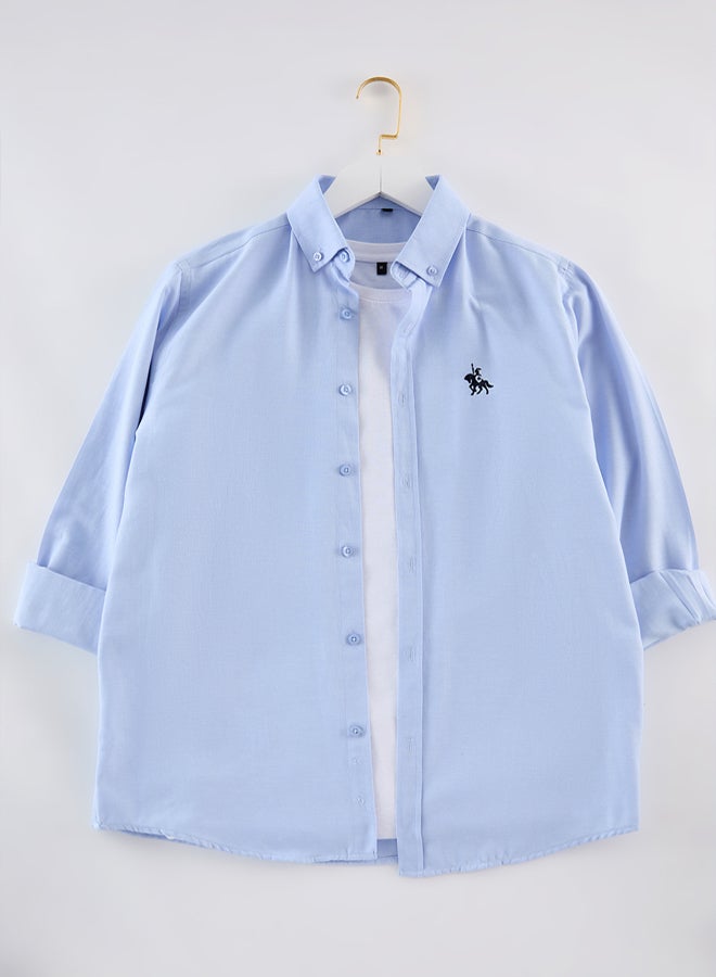 trendyol Blue Regular Fit Embroidered Detailed Oxford Easy Iron Smart Shirt - Image 2