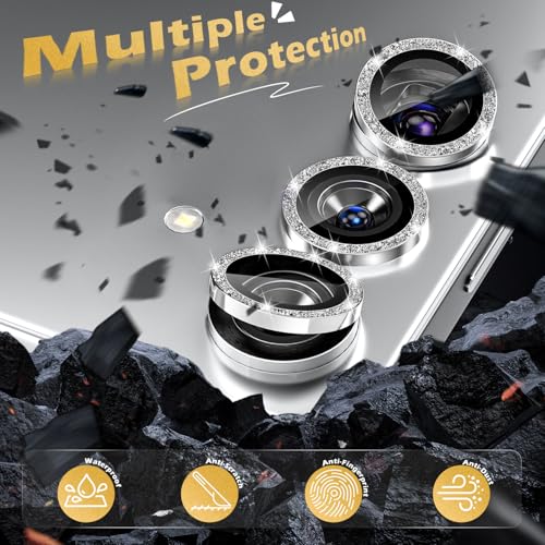 imluckies for Samsung Galaxy S25 Camera Lens Protector Bling, Scratch-Resistant HD Clear Tempered Glass, Individual Metal Camera Protector Accessories [Not for S25+], Glitter Silver - Image 3