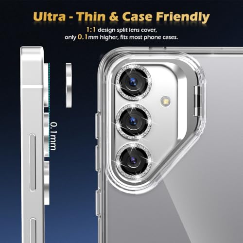 imluckies for Samsung Galaxy S25 Camera Lens Protector Bling, Scratch-Resistant HD Clear Tempered Glass, Individual Metal Camera Protector Accessories [Not for S25+], Glitter Silver - Image 4