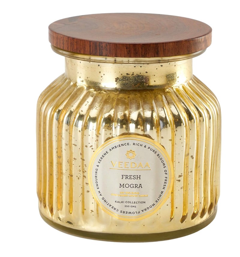 VEEDAA Fresh Mogra Mercury Glass Soy Scented Candle Burns 65 Hours - Image 2