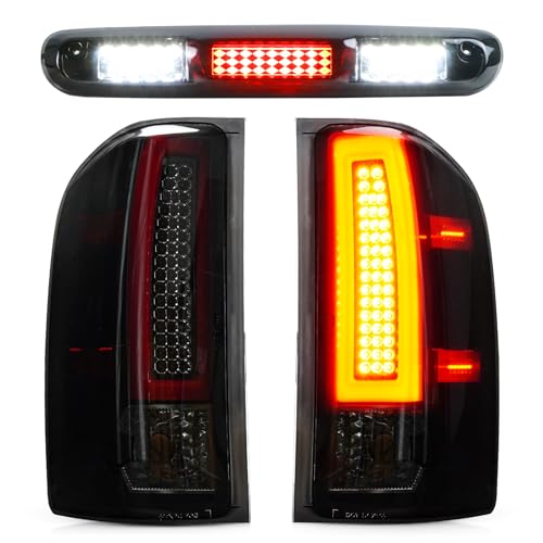 Bomusou LED Tail Light Assembly + 3rd Brake Light Fit for Chevy Silverado 1500 2500 HD 3500 HD 2007-2014, for GMC Sierra 3500 HD 2008-2014 with Dual Wheel, Smoke Lens - Image 1