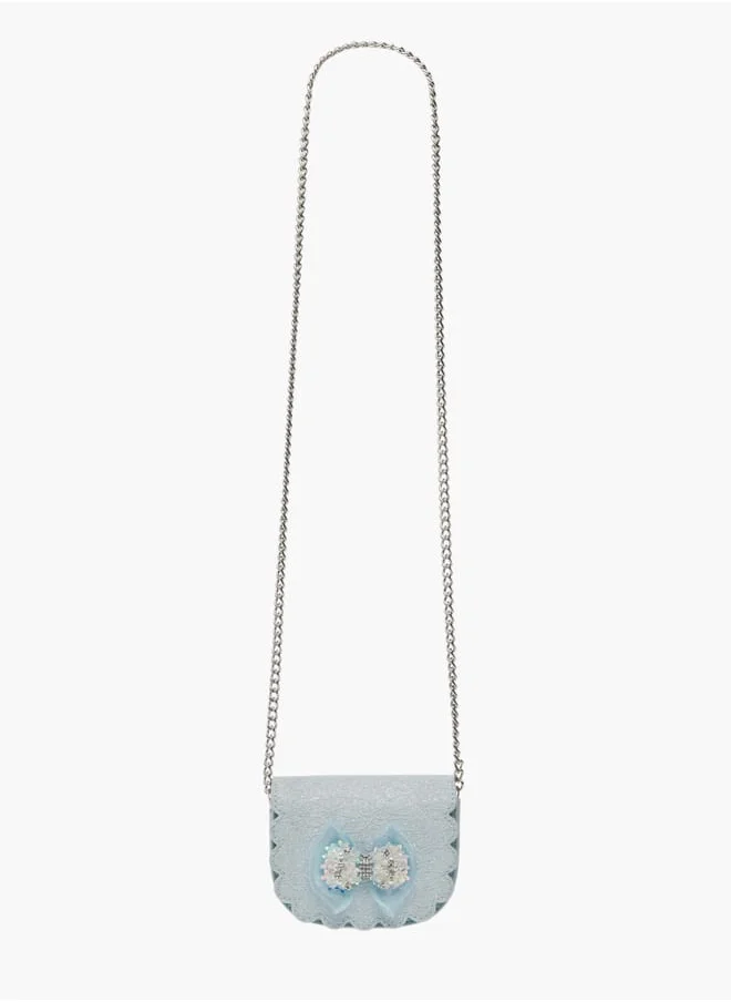 Little Missy Girls Bow Accent Crossbody Bag with Chain Strap and Button Closure