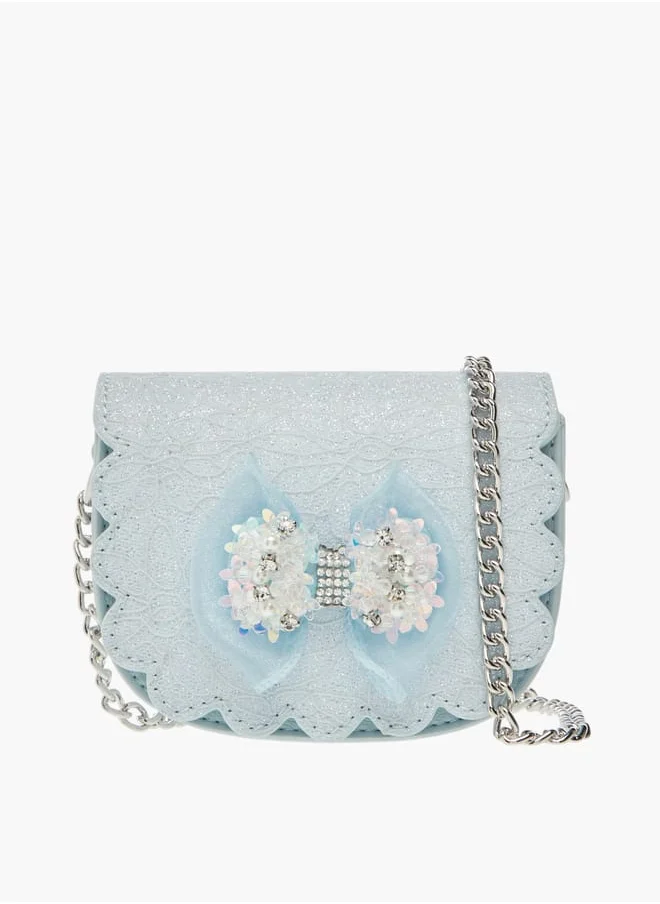Little Missy Girls Bow Accent Crossbody Bag with Chain Strap and Button Closure