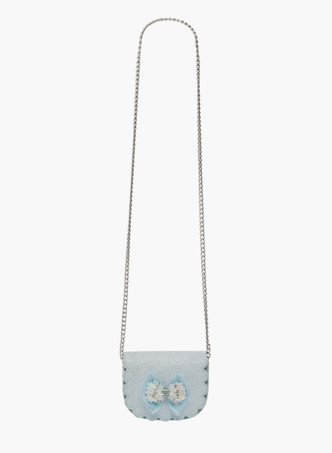 Little Missy Girls Bow Accent Crossbody Bag with Chain Strap and Button Closure  - Image 2