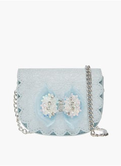 Little Missy Girls Bow Accent Crossbody Bag with Chain Strap and Button Closure  - Image 1