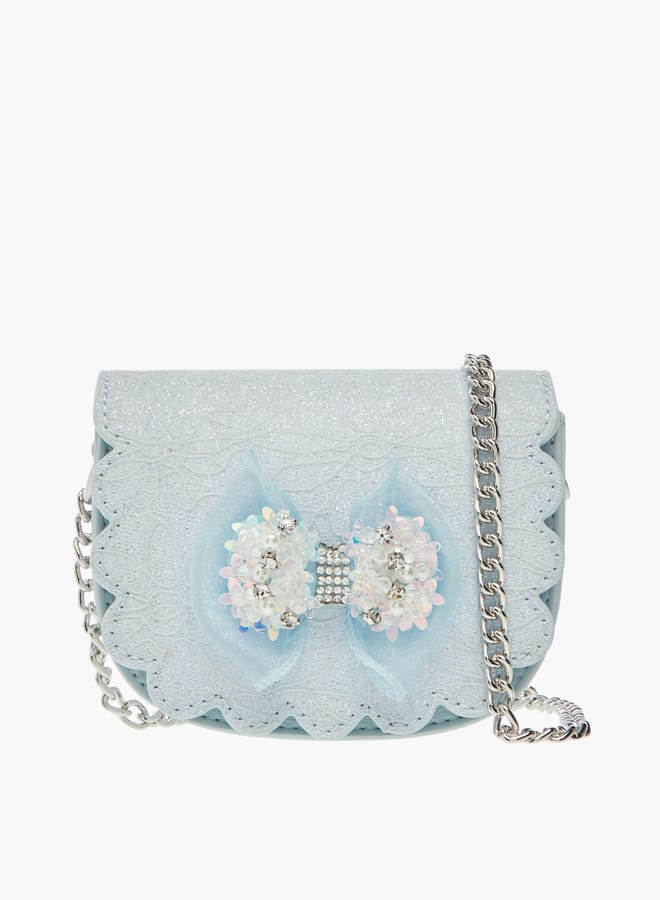 Little Missy Girls Bow Accent Crossbody Bag with Chain Strap and Button Closure  - Image 1