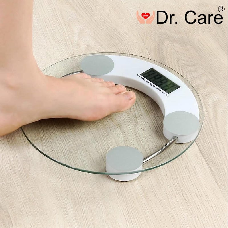 Dr. Care ميزان رقمي دائري الشكل 8 مم من الزجاج لقياس وزن الجسم، ميزان حمام، ميزان لياقة بدنية بسعة قصوى 180 كجم، فضي - Image 5
