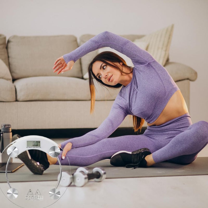 Dr. Care ميزان رقمي دائري الشكل 8 مم من الزجاج لقياس وزن الجسم، ميزان حمام، ميزان لياقة بدنية بسعة قصوى 180 كجم، فضي - Image 2