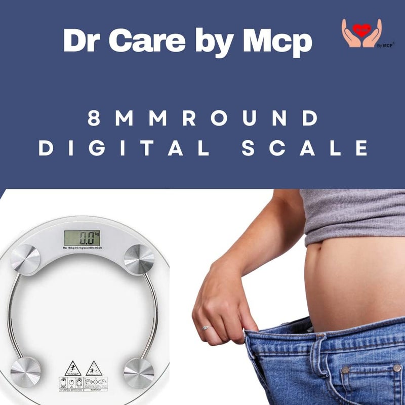 Dr. Care ميزان رقمي دائري الشكل 8 مم من الزجاج لقياس وزن الجسم، ميزان حمام، ميزان لياقة بدنية بسعة قصوى 180 كجم، فضي - Image 4