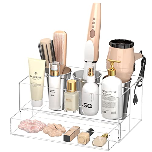 NIUBEE Hair Tool Organizer, Clear Acrylic Hair Dryer and Styling Organizer with Drawer, Bathroom Countertop Blow Dryer Holder, Vanity Caddy Storage Stand for Accessories, Makeup, Toiletries - Image 1