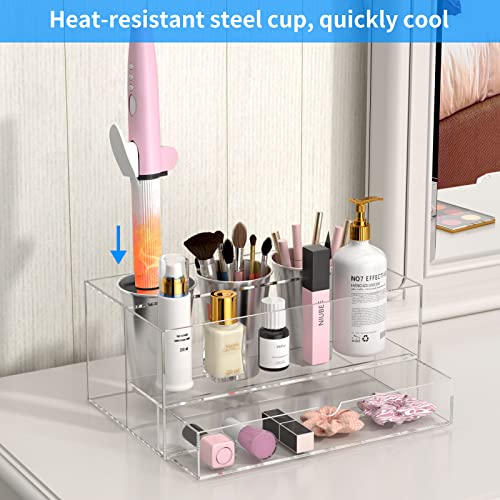 NIUBEE Hair Tool Organizer, Clear Acrylic Hair Dryer and Styling Organizer with Drawer, Bathroom Countertop Blow Dryer Holder, Vanity Caddy Storage Stand for Accessories, Makeup, Toiletries - Image 3