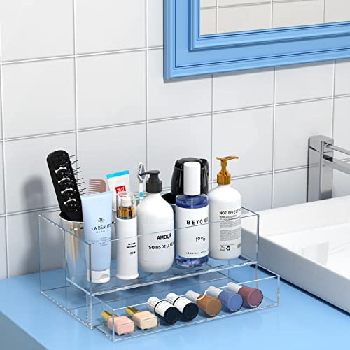NIUBEE Hair Tool Organizer, Clear Acrylic Hair Dryer and Styling Organizer with Drawer, Bathroom Countertop Blow Dryer Holder, Vanity Caddy Storage Stand for Accessories, Makeup, Toiletries - Image 4