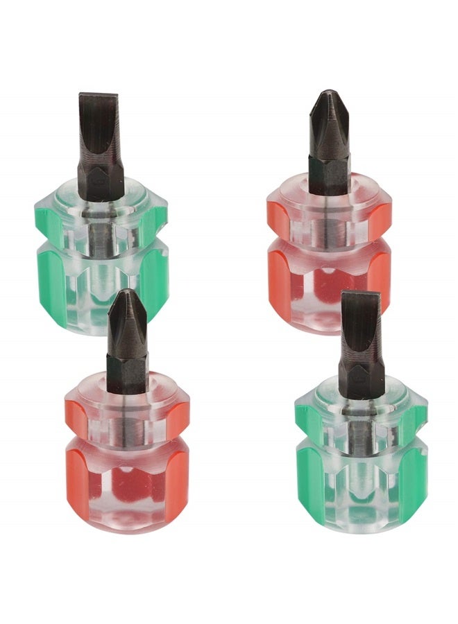 Mini Stubby Screwdriver Set - Ultra Short Pocket Screwdriver for Narrow Spaces, 4 Pieces with Flat Head and Phillips Head  - Image 1