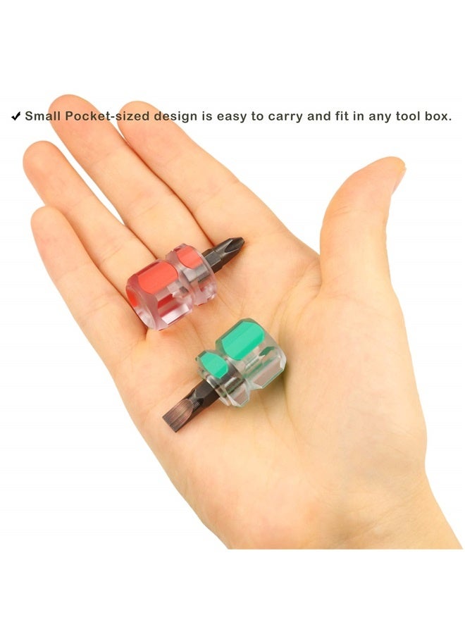 Mini Stubby Screwdriver Set - Ultra Short Pocket Screwdriver for Narrow Spaces, 4 Pieces with Flat Head and Phillips Head  - Image 3