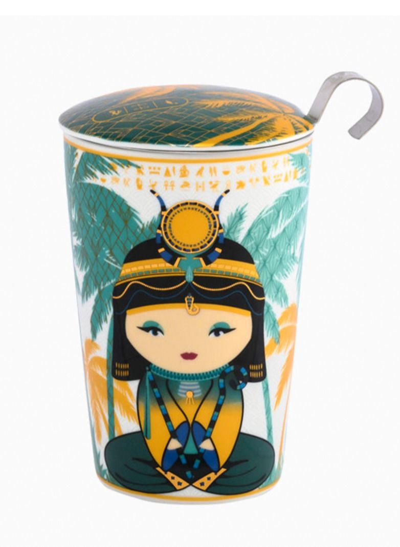 تيلاند كوب بورسلين مزدوج الجدار مقاوم للحرارة "ليتل إيجيبت" مع مصفاة وغطاء للقهوة والشاي والكاكاو والحليب (350 مل) - Image 2