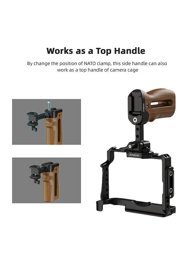 ANDOER Universal Top/ Side Handle for Camera Cage Left/ Right Side Handgrip with NATO Clamp Cold Shoe Mount Up & Down Adjustable,  1 Pack  - Image 3