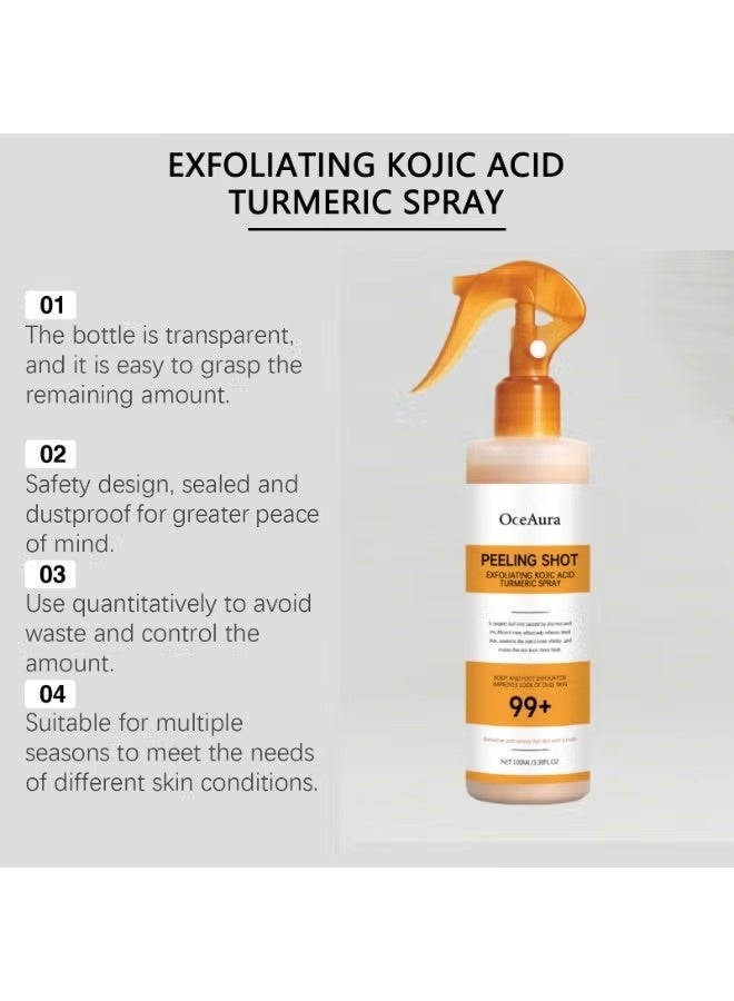OceAura 2-PACKS Kojic Acid Turmeric Exfoliating Body Spray, Exfoliating Serum ，Improves Roughness and Dullness, Body Care, Unisex.100ml*2 - Image 5
