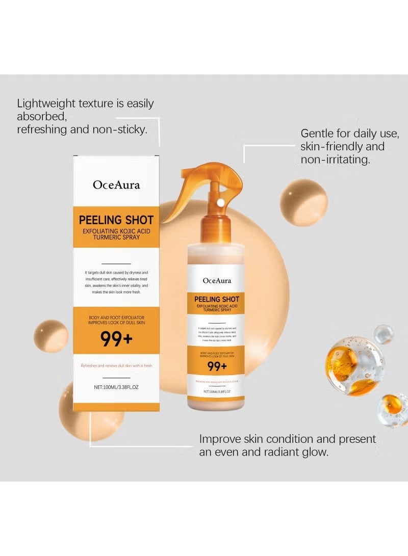 OceAura 2-PACKS Kojic Acid Turmeric Exfoliating Body Spray, Exfoliating Serum ，Improves Roughness and Dullness, Body Care, Unisex.100ml*2 - Image 2