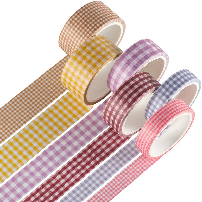 YUBBAEX 6 Rolls Plaid Washi Tape Set Basic Grid Masking Decorative Tapes for Arts, DIY Crafts, Journals, Planners, Scrapbooking, Wrapping (Basic Plaid) - Image 1
