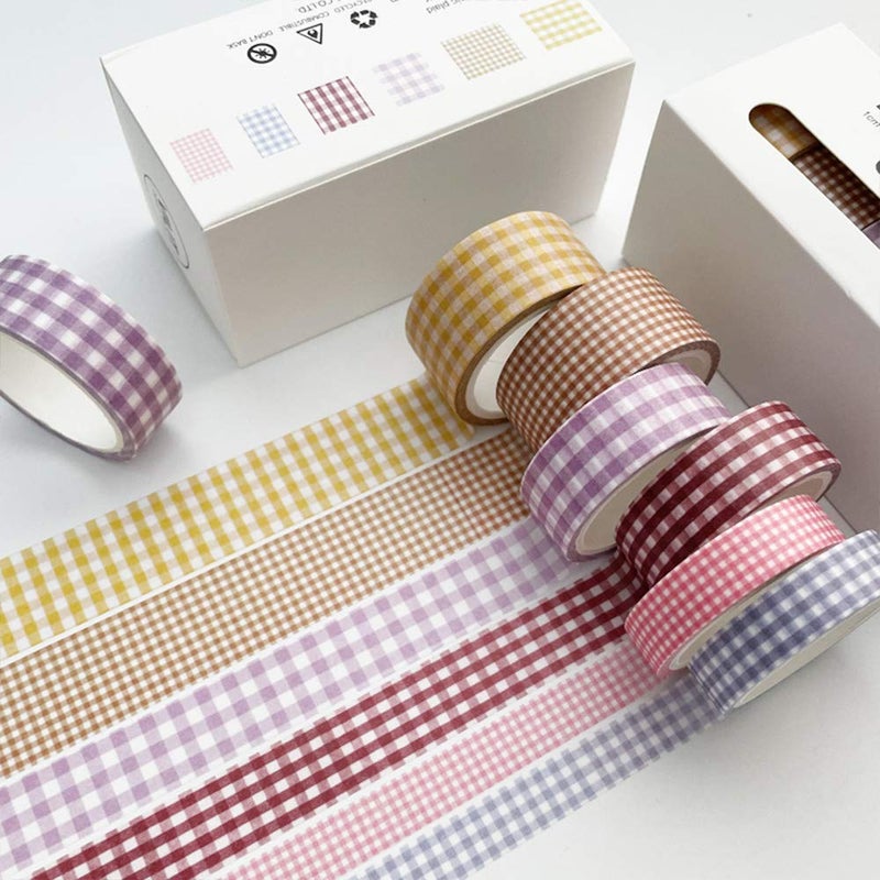 YUBBAEX 6 Rolls Plaid Washi Tape Set Basic Grid Masking Decorative Tapes for Arts, DIY Crafts, Journals, Planners, Scrapbooking, Wrapping (Basic Plaid) - Image 5