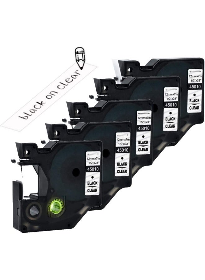 Royal Apex 5-Pack Replace Dymo D1 Label Tape Black On Clear Compatible Labeling Dymo Refills For Dymo Label Manager Writer Printers Black On Clear 12Mm 1/2 Inch X 7Mtr  - Image 1