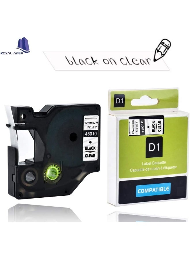 Royal Apex 5-Pack Replace Dymo D1 Label Tape Black On Clear Compatible Labeling Dymo Refills For Dymo Label Manager Writer Printers Black On Clear 12Mm 1/2 Inch X 7Mtr  - Image 2