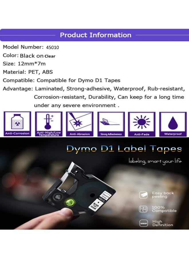 Royal Apex 5-Pack Replace Dymo D1 Label Tape Black On Clear Compatible Labeling Dymo Refills For Dymo Label Manager Writer Printers Black On Clear 12Mm 1/2 Inch X 7Mtr  - Image 5