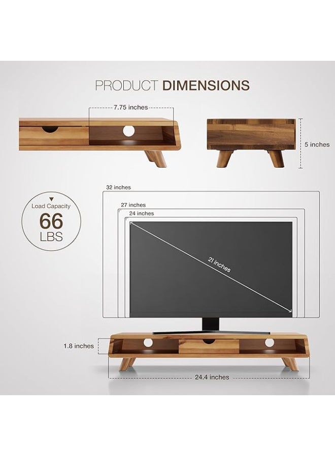 Tinamo Acacia Wood Monitor Stand with Drawer - Wooden Monitor Riser for Desk - Computer Monitor Stand for Desk - Multi-Purpose Desktop Storage Stand for Computer; Laptop; Printer; TV - Image 2