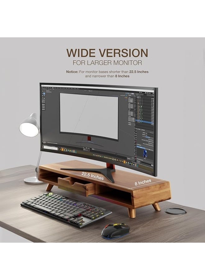 Tinamo Acacia Wood Monitor Stand with Drawer - Wooden Monitor Riser for Desk - Computer Monitor Stand for Desk - Multi-Purpose Desktop Storage Stand for Computer; Laptop; Printer; TV - Image 3