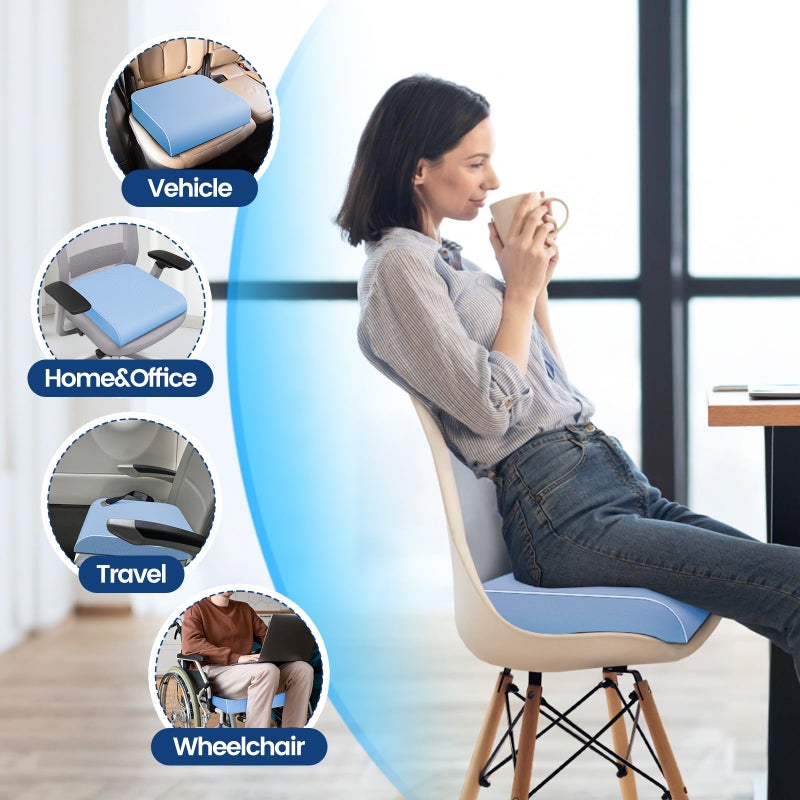 SweetSlubr Seat Cushion for Tailbone Pain Relief, Office Chair Cushion, Memory Foam Large Chair Cushion with Non-Slip Cover for Soft Support at Office Chair, Car Seat, Airplane Light Blue/Large - Image 5