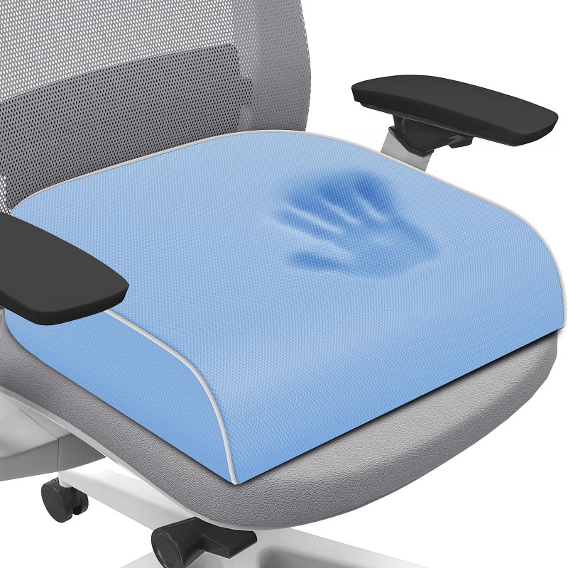 SweetSlubr Seat Cushion for Tailbone Pain Relief, Office Chair Cushion, Memory Foam Large Chair Cushion with Non-Slip Cover for Soft Support at Office Chair, Car Seat, Airplane Light Blue/Large - Image 1