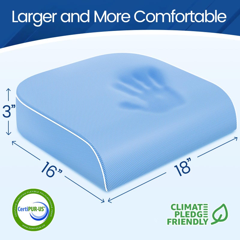 SweetSlubr Seat Cushion for Tailbone Pain Relief, Office Chair Cushion, Memory Foam Large Chair Cushion with Non-Slip Cover for Soft Support at Office Chair, Car Seat, Airplane Light Blue/Large - Image 2