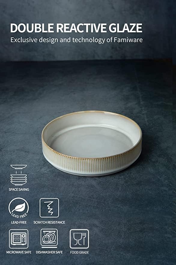 famiware Star 825 Pasta Bowls Large Dinner Bowls Set of 4 Salad Bowl Plates Shallow Bowls for Eating Cappuccino White - Image 3