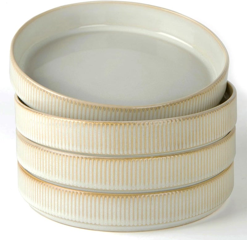 famiware Star 825 Pasta Bowls Large Dinner Bowls Set of 4 Salad Bowl Plates Shallow Bowls for Eating Cappuccino White - Image 1