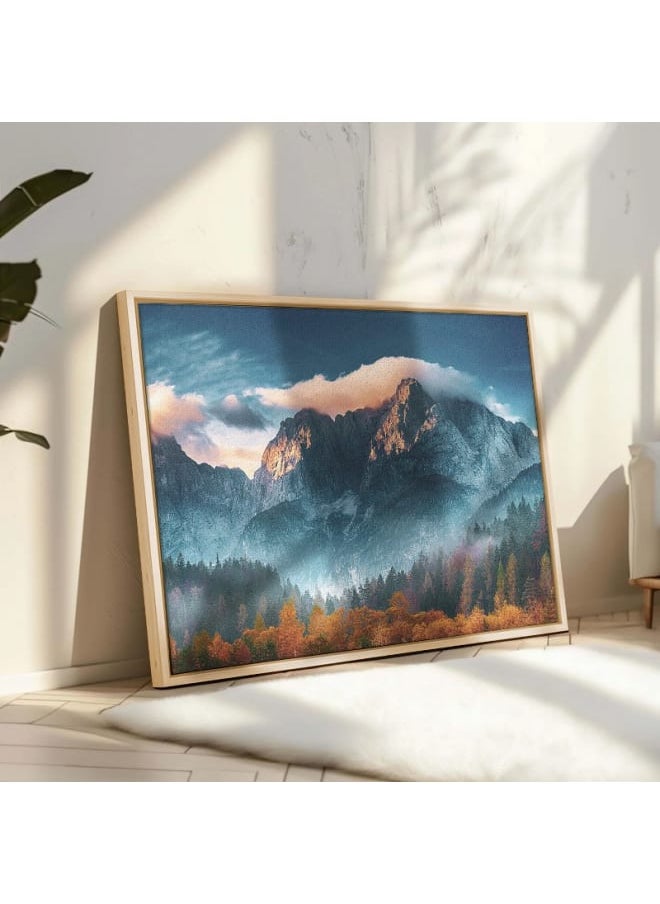 Home Gallery Spring Mountain Landscape With Snow And Forest Canvas Wall Art 120x80  - Image 1