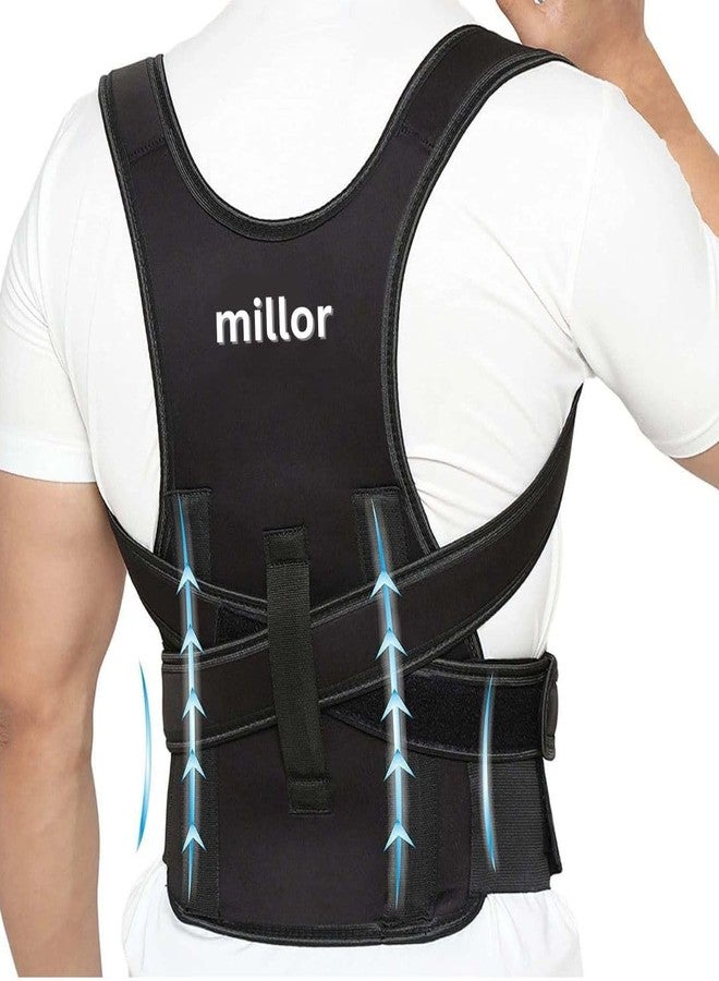 MILLOR Posture Corrector For Men And Women Back Support Belt Back Pain Back Straight & Shoulder, Universal Free Size, Black - Image 1