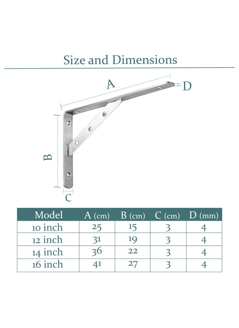 Vixel VIXEL 16 Inch Stainless Steel Detachable Triangle Bracket Heavy Duty Wall Brackets for Shelves Rectangle Bracket 90 Degrees  - Image 4