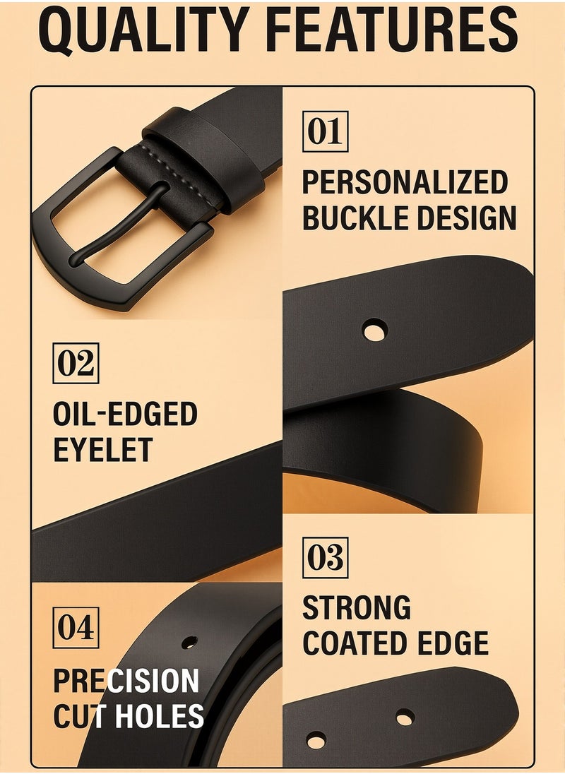 Generic Mens Belt Men's PU Leather Pin Buckle Waist Strap Belt - Fashionable, Adjustable, Durable, and Comfortable Waist Belt for Casual & Formal Wear, Everyday Use, and Outdoor Activities Black  - Image 5