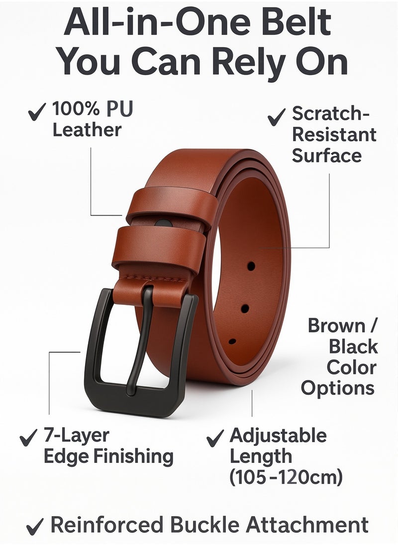 Mens Belt Men's PU Leather Pin Buckle Waist Strap Belt - Fashionable, Adjustable, Durable, and Comfortable Waist Belt for Casual & Formal Wear, Everyday Use, and Outdoor Activities Black