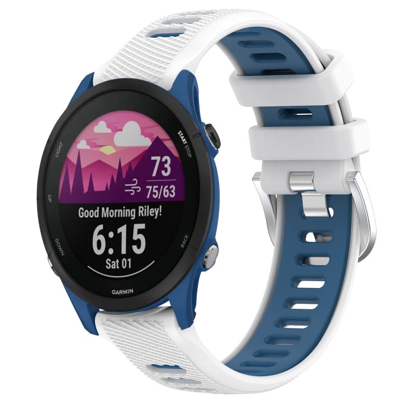 S-TOP For Garmin Forerunner 255 Music 22mm Sports Two-Color Steel Buckle Silicone Watch Band(White+Blue) - Image 1