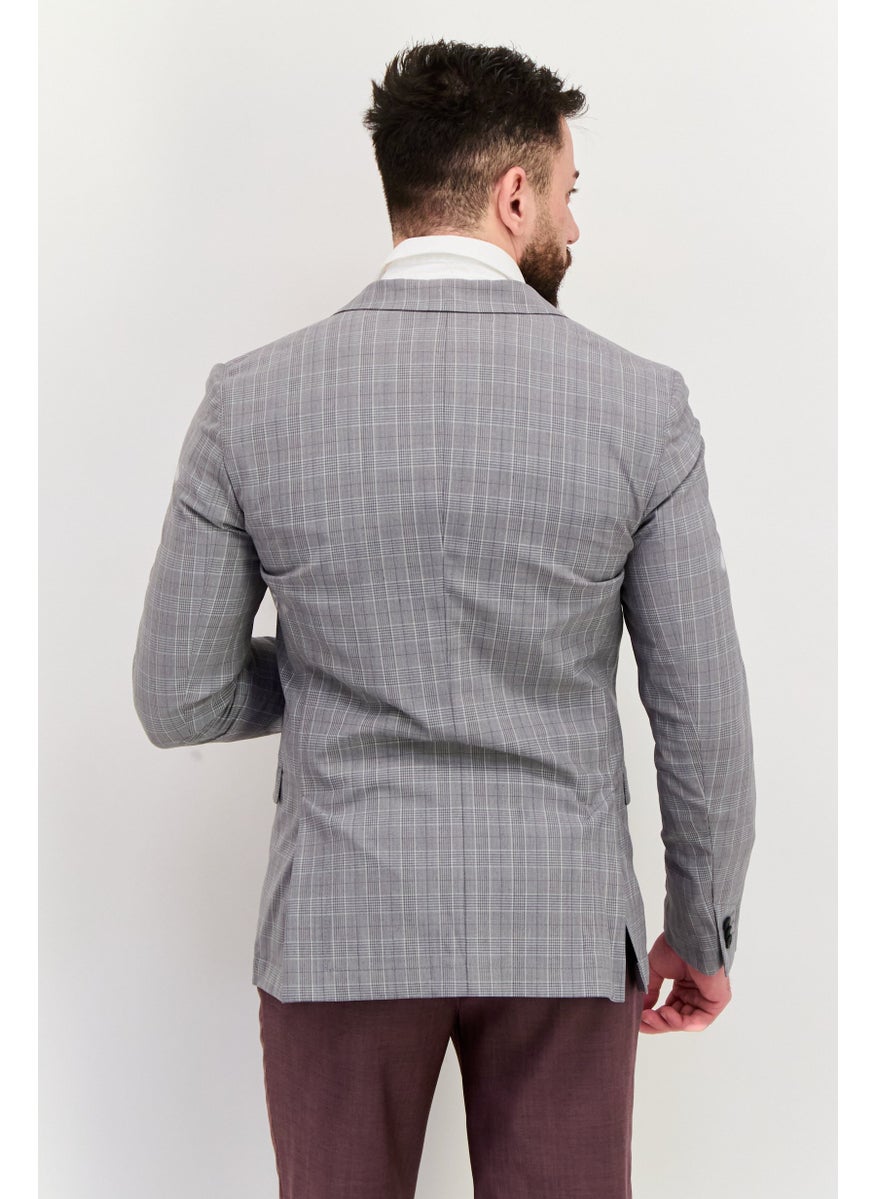 HUGO by Hugo Boss Men Extra Slim Fit Plaid Semi-Formal Blazer, Grey  - Image 3