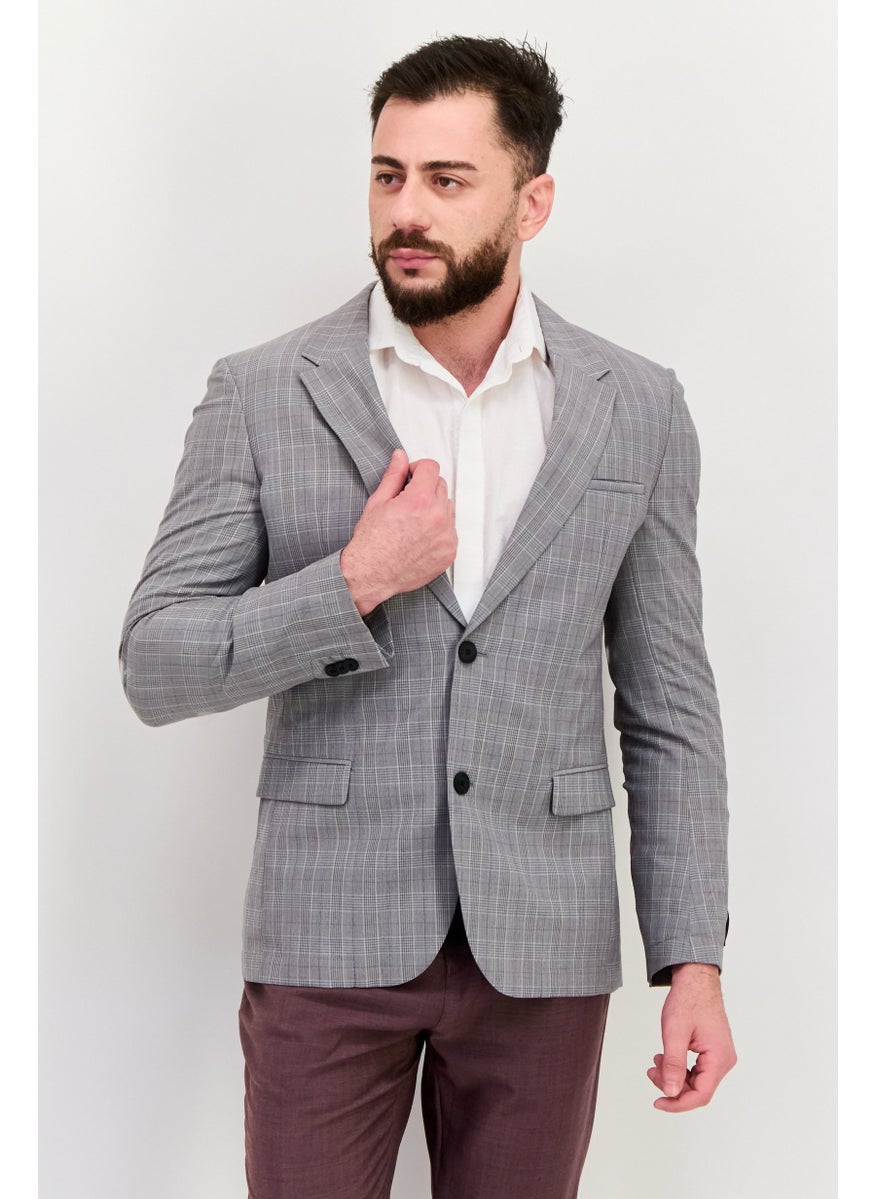 HUGO by Hugo Boss Men Extra Slim Fit Plaid Semi-Formal Blazer, Grey  - Image 1