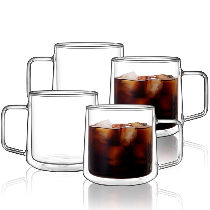 CNGLASS 15oz(4-pack) Double Walled Glass Coffee Mugs,Large Insulated Glass Mugs with Handle,Clear Coffee Cups for Espresso,Latte,Cappuccino,Tea - Image 1