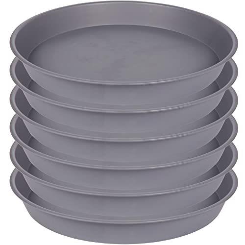 Bleuhome 6 Pack Planter Saucer Tray Gray, 4 6 8 10 12 13 15 17 19 inch Pot Saucers, Heavy Duty Plastic Plant Saucers for Indoors, Plant Drip Tray, Plant Trays for pots Planter (6 inch, Cement) - Image 1
