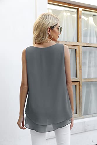 Jouica Blouses for Women Casual Summer Chiffon Sleeveless Blouses Tops Loose Flowy Dressy Tank Top,Grey,Large - Image 5