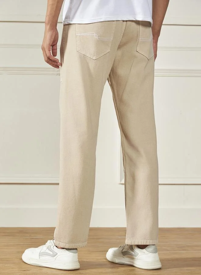 دينيس لينغو Men’s Ecru Relaxed Fit Jeans