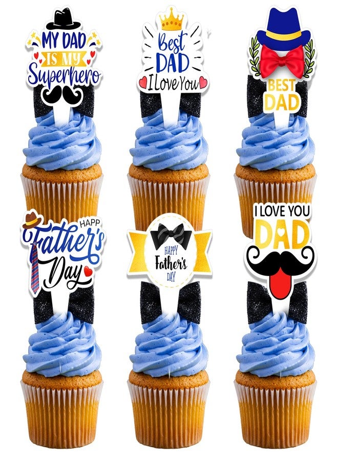 wuhuzsm 36pcs Father's Day Cupcake Toppers, Happy Fathers Day Cake Decorations I Love My Dad Best Dad Cupcake Picks with Beard & Tie Designs for Father's Day Party Supplies - Image 1