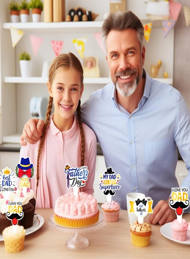 wuhuzsm 36pcs Father's Day Cupcake Toppers, Happy Fathers Day Cake Decorations I Love My Dad Best Dad Cupcake Picks with Beard & Tie Designs for Father's Day Party Supplies - Image 3